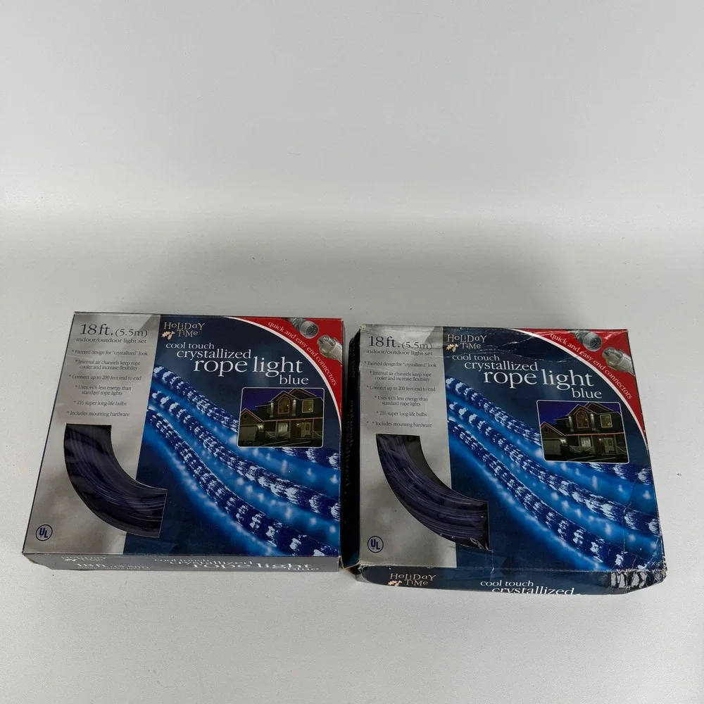Holiday Time 18ft Blue Crystallized Rope Light Indoor Outdoor Set of 2